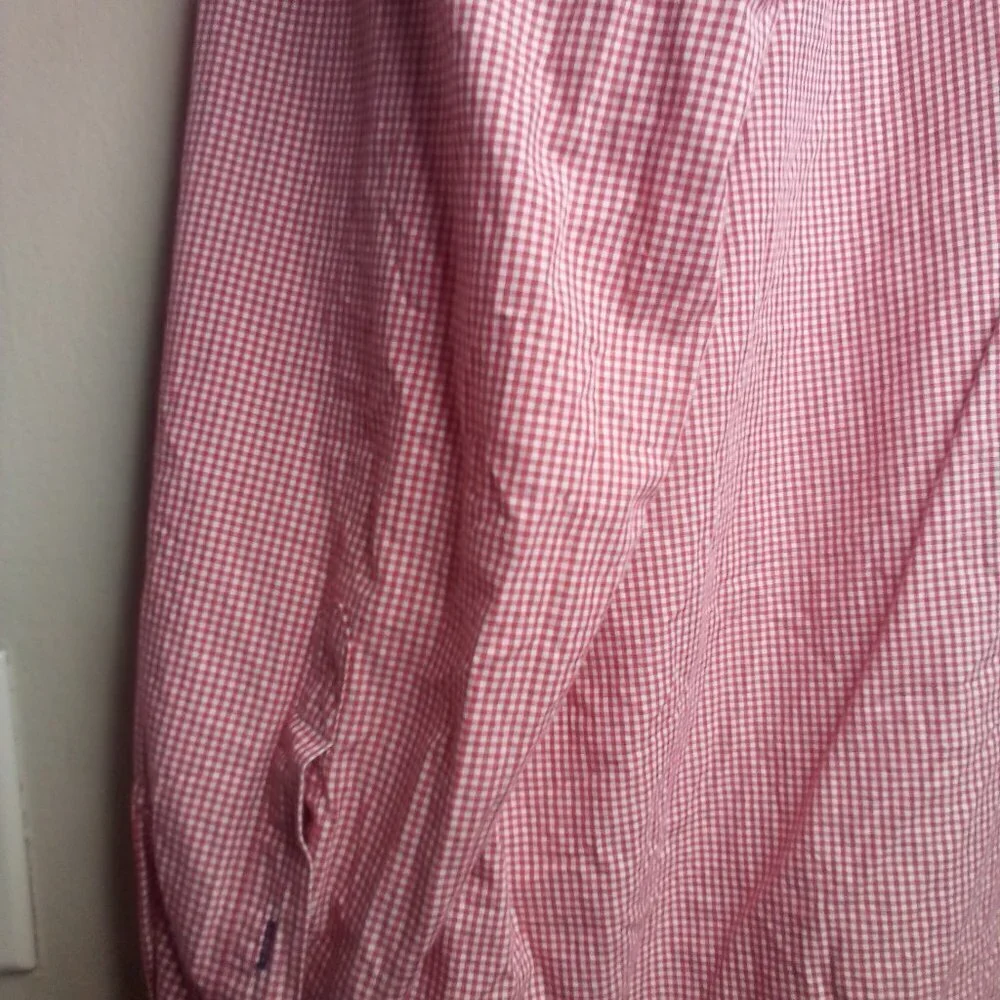Tommy Hilfiger Button Up Shirt 17 34-35 XL Long Sleeve Gingham Plaid Red White